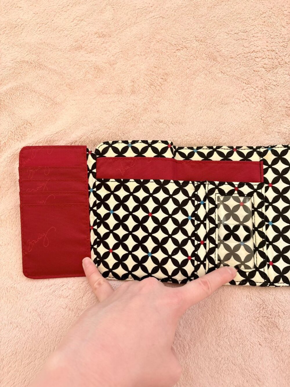 Vera Bradley Barcelona Euro Stripe Black White Floral Snap Small Trifold Wallet - Picture 6 of 8